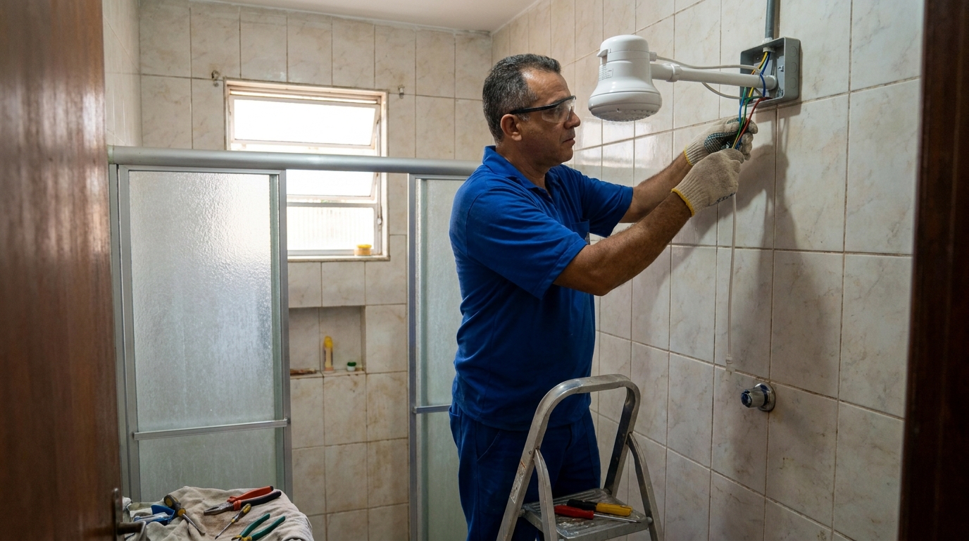 Substituição de Chuveiro Antigo em Bragança Paulista‑SP